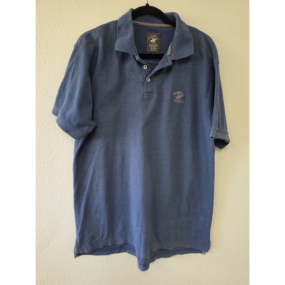 Beverly Hills Polo Club Shirt Men L Blue Solid Short Sleeve Collared Top